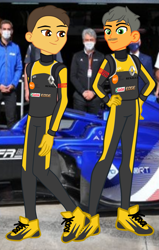 Size: 1187x1862 | Tagged: safe, artist:gmaplay, equestria girls, g4, alpine, duo, equestria girls-ified, esteban ocon, fernando alonso, male, renault alpine