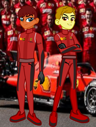 Size: 1255x1653 | Tagged: safe, artist:gmaplay, human, equestria girls, g4, car, crossed arms, equestria girls-ified, ferrari, formula 1, motorsport, racecar, racer, racing suit