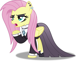 Size: 4850x3899 | Tagged: safe, artist:anime-equestria, fluttershy, pegasus, pony, fake it 'til you make it, g4, clothes, dress, ear piercing, eyeshadow, female, fluttergoth, goth, jewelry, makeup, mare, necklace, piercing, shoes, simple background, solo, sparkles, transparent background, vector, wings