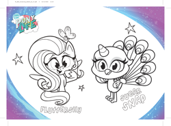 Size: 3875x2847 | Tagged: safe, part of a set, fluttershy, sugar snap, pegasus, pony, back to the present, g4.5, my little pony: pony life, official, spoiler:pony life s02e12, activity sheet, coloring page, duo, high res, my little pony logo