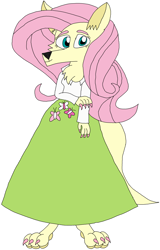 Size: 2088x3264 | Tagged: safe, artist:hubfanlover678, fluttershy, wolf, anthro, digitigrade anthro, equestria girls, g4, clothes, high res, long skirt, simple background, skirt, solo, species swap, white background, wolfified