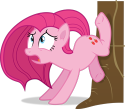 Size: 4588x4000 | Tagged: safe, artist:frownfactory, pinkie pie, earth pony, pony, g4, magical mystery cure, broken leg, cutie mark, female, mare, ouch, pinkamena diane pie, simple background, solo, swapped cutie marks, transparent background, tree, vector