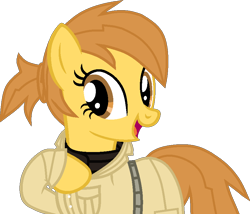 Size: 856x732 | Tagged: safe, artist:pegasski, oc, oc only, oc:anna, oc:anna autumn, earth pony, pony, g4, base used, bust, clothes, earth pony oc, eyelashes, female, hoof on chest, mare, mare oc, open mouth, pony oc, simple background, smiling, solo, transparent background