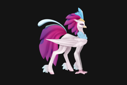 Size: 4500x3000 | Tagged: safe, artist:justeuge, queen novo, classical hippogriff, hippogriff, my little pony: the movie, beak, black background, claws, collar, colored pupils, crown, ear fluff, feather, female, folded wings, jewelry, purple eyes, queen, regalia, simple background, smiling, solo, tail, wings