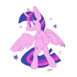 Size: 800x800 | Tagged: safe, artist:sion, twilight sparkle, alicorn, pony, g4, bipedal, cute, female, mare, no pupils, profile, simple background, solo, starry eyes, stars, twiabetes, twilight sparkle (alicorn), white background, wingding eyes