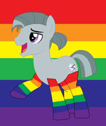Size: 392x470 | Tagged: safe, artist:jadeharmony, artist:selenaede, artist:thefandomizer316, octavio pie, earth pony, pony, g4, g4.5, my little pony: pony life, base used, clothes, g4.5 to g4, gay pride, gay pride flag, generation leap, male, open mouth, pride, pride flag, pride socks, rainbow socks, raised hoof, socks, solo, stallion, striped socks