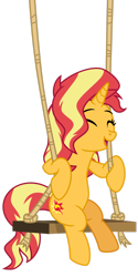 Size: 1024x2048 | Tagged: safe, artist:emeraldblast63, sunset shimmer, pony, unicorn, g4, backwards cutie mark, cute, eyes closed, female, mare, shimmerbetes, simple background, smiling, solo, swing, transparent background