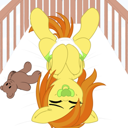 Size: 2995x2995 | Tagged: safe, artist:xcinnamon-twistx, oc, oc:flash pen, pony, baby, bed, colored sketch, commission, crib, diaper, high res, non-baby in diaper, pacifier, sketch, solo, ych result