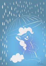 Size: 1531x2158 | Tagged: safe, artist:lshbz, pinkie pie, earth pony, pony, g4, blue background, craft, cut paper, ear fluff, female, mare, papercraft, rain, simple background, solo, umbrella