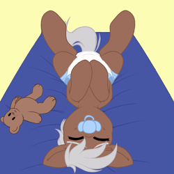 Size: 2995x2995 | Tagged: safe, artist:xcinnamon-twistx, oc, oc:uriah koonz, pony, baby, bed, colored sketch, commission, commissioner:wafertwo, diaper, high res, non-baby in diaper, pacifier, sketch, solo, ych result