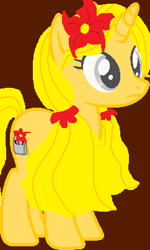 Size: 242x404 | Tagged: safe, artist:westhemime, pony, unicorn, g4, base used, brown background, cutie mark, don't starve, female, flower, flower in hair, frown, lily (flower), mare, ponified, rule 85, simple background, wendy (don't starve)