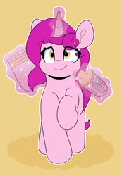 Size: 830x1200 | Tagged: safe, artist:duckie, oc, oc only, oc:mantra, pony, unicorn, baby bottle, diaper, diaper change, eye clipping through hair, eyebrows, eyebrows visible through hair, looking at you, simple background, solo
