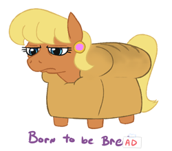 Size: 774x681 | Tagged: safe, artist:jargon scott, ms. harshwhinny, bread pony, earth pony, food pony, pony, g4, bread, bread costume, clothes, costume, female, food, food costume, mare, pun, simple background, solo, unamused, white background