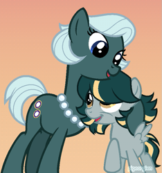 Size: 649x693 | Tagged: safe, artist:pastel-pocky, artist:pigeorgien, oc, oc only, oc:cobalt cold, oc:uranium fever, earth pony, pegasus, pony, g4, base used, cute, duo, female, filly, gradient background, hug, jewelry, like mother like daughter, like parent like child, mare, mother and child, mother and daughter, necklace, ocbetes
