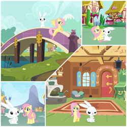 Size: 1024x1024 | Tagged: safe, artist:redyoshi1992, angel bunny, fluttershy, pegasus, pony, rabbit, g4, animal, comic, duo, female, fluttershy's cottage, male, mare, micro, ponyville, requested art, tiny, tiny ponies
