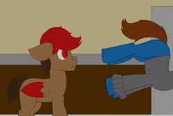Size: 3000x2000 | Tagged: safe, artist:derpy_the_duck, oc, oc:derp, oc:sock, earth pony, pegasus, pony, clothes, colored wings, elevator, high res, noclip, out of context, random, sweater, wings
