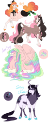 Size: 1500x3800 | Tagged: safe, artist:arexstar, oc, oc only, oc:aura song, oc:neapolitan, oc:peony, oc:starry obsidian, earth pony, pegasus, pony, unicorn, curved horn, horn, magical lesbian spawn, offspring, parent:cheese sandwich, parent:pinkie pie, parent:princess cadance, parent:princess luna, parent:tree hugger, parent:twilight sparkle, parents:cheesepie, parents:twiluna, simple background, white background