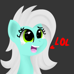 Size: 1200x1200 | Tagged: safe, artist:dafiltafish, oc, oc only, oc:goosey, earth pony, pony, bust, crying, emote, gray background, laughing, lineless, lol, simple background, solo, tears of laughter