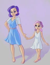 Size: 973x1275 | Tagged: safe, artist:escapist, rarity, sweetie belle, human, g4, clothes, dress, duo, female, flats, humanized, shoes, siblings, sisters