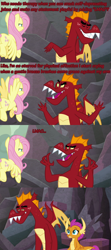 Size: 1280x2880 | Tagged: safe, edit, edited screencap, screencap, fluttershy, garble, smolder, dragon, pegasus, pony, g4, sweet and smoky, comic, dragoness, female, male, mare, screencap comic, text, wings