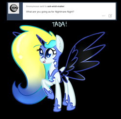 Size: 890x872 | Tagged: safe, artist:princessfaeron, oc, oc only, oc:wish maker, pony, ask wish maker, clothes, costume, nightmare moon costume, nightmare night costume, solo