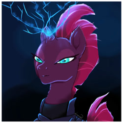 Size: 2000x2000 | Tagged: safe, artist:nnaly, tempest shadow, pony, unicorn, g4, my little pony: the movie, broken horn, dark, female, high res, horn, lightning, mare, solo