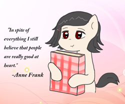 Size: 1162x966 | Tagged: safe, anonymous artist, oc, oc only, pony, anne frank, book, cute, diary, female, ponified, quote, solo, text