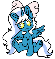 Size: 1218x1306 | Tagged: safe, artist:cryptidmars, oc, oc:fleurbelle, alicorn, pony, adorabelle, alicorn oc, bow, chibi, cute, female, hair bow, horn, mare, ocbetes, simple background, transparent background, wings, yellow eyes