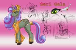Size: 1772x1181 | Tagged: safe, artist:shacy's pagelings, oc, oc only, oc:seri gala, alicorn, earth pony, pegasus, pony, unicorn, reference, solo