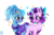 Size: 998x656 | Tagged: safe, alternate version, artist:meqiopeach, starlight glimmer, trixie, pony, unicorn, g4, alternate hairstyle, animated, babysitter trixie, blushing, bow, butt, clothes, crystal, cute, diatrixes, female, gameloft interpretation, gem, gif, gift art, glimmerbetes, heart, heart eyes, hoodie, lesbian, looking at each other, pigtails, ponytail, ship:startrix, shipping, smiling, starry eyes, stars, watermark, wingding eyes