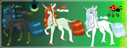 Size: 1280x481 | Tagged: safe, artist:malinraf1615, crackle cosette, queen chrysalis, changedling, changeling, changeling queen, pony, unicorn, g4, alternate hairstyle, blank flank, curved horn, disguise, disguised changeling, female, horn, leonine tail, mare, markings, purified chrysalis, raised hoof, reference sheet, solo, unshorn fetlocks