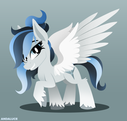 Size: 2000x1901 | Tagged: safe, artist:andaluce, oc, oc only, oc:haze northfleet, pegasus, pony, cute, female, lineless, mare, simple background, smiling, solo, spread wings, unshorn fetlocks, wings