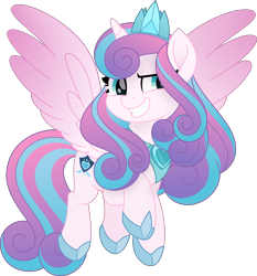 Size: 5165x5539 | Tagged: safe, artist:inaactive, princess flurry heart, alicorn, pony, g4, absurd resolution, big smile, crown, female, flying, hoof shoes, jewelry, mare, older, older flurry heart, regalia, simple background, smiling, solo, transparent background