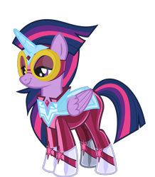 Size: 1329x1523 | Tagged: safe, alternate version, anonymous artist, derpibooru exclusive, twilight sparkle, alicorn, pony, g4, .svg available, alternate hairstyle, female, goggles, horn, latex, latex suit, mare, mask, masked matter-horn costume, power ponies, simple background, smiling, solo, svg, transparent background, twilight sparkle (alicorn), vector, wings