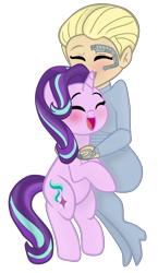 Size: 2000x3453 | Tagged: safe, artist:grapefruit-face, starlight glimmer, human, pony, g4, base used, blushing, crossover, friendshipping, high res, human on pony snuggling, seven of nine, show accurate, simple background, snuggling, star trek, star trek: voyager, transparent background
