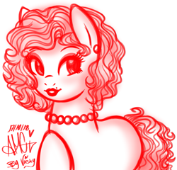 Size: 801x768 | Tagged: safe, artist:amgiwolf, oc, oc only, earth pony, pony, ear piercing, female, hoof on chest, jewelry, lipstick, mare, marilyn monroe, monochrome, necklace, pearl necklace, piercing, ponified, signature, solo