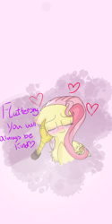 Size: 1080x2160 | Tagged: safe, artist:cocolove2176, discord, fluttershy, draconequus, pegasus, pony, g4, blushing, bust, eyes closed, female, heart, male, male pov, mare, offscreen character, petting, pov, ship:discoshy, shipping, smiling, straight
