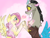 Size: 4160x3120 | Tagged: safe, artist:cocolove2176, discord, fluttershy, draconequus, pegasus, pony, g4, abstract background, blushing, bust, chest fluff, eyelashes, female, heart, holding hands, male, mare, open mouth, ship:discoshy, shipping, smiling, straight, wings