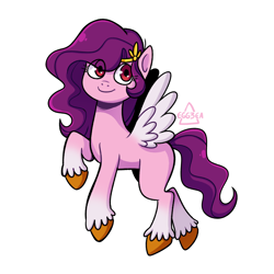 Size: 1806x1806 | Tagged: safe, artist:eggzeafanart, pipp petals, pegasus, pony, g5, adorapipp, cute, female, heart eyes, mare, raised hoof, red eyes, red-eyed pipp, simple background, skinny pipp, solo, unshorn fetlocks, white background, wingding eyes, wings