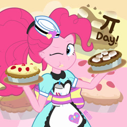 Size: 894x894 | Tagged: safe, artist:dm29, pinkie pie, equestria girls, g4, my little pony equestria girls: better together, clothes, eating, female, food, hat, looking at you, one eye closed, pi day, pie, ponytail, s'mores, server pinkie pie, uniform, waitress, wink, winking at you
