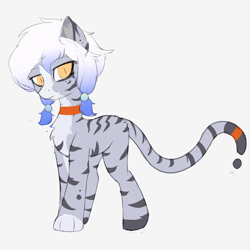 Size: 2000x2000 | Tagged: safe, artist:neverend, oc, oc only, cat, cat pony, hybrid, original species, blaze (coat marking), chest fluff, coat markings, facial markings, female, high res, looking at you, mare, pale belly, paws, pigtails, pony hybrid, simple background, solo, stripes, white background