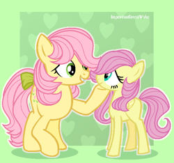 Size: 614x575 | Tagged: safe, artist:alari1234-bases, artist:pigeorgien, fluttershy, posey, earth pony, pegasus, pony, g1, g4, base used, bow, cute, cuteness overload, duo, female, filly, filly fluttershy, g1 to g4, generation leap, hoof under chin, mare, shyabetes, tail bow, younger