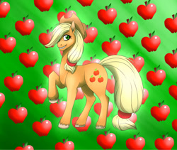 Size: 1280x1082 | Tagged: safe, artist:indigostarlight9, applejack, earth pony, pony, g4, cutie mark background, solo