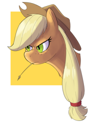 Size: 746x994 | Tagged: safe, artist:hitsuji, applejack, earth pony, pony, g4, angry, applejack's hat, cowboy hat, female, hat, hay stalk, mare, solo, straw in mouth