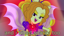 Size: 1920x1080 | Tagged: safe, edit, edited screencap, screencap, adagio dazzle, equestria girls, g4, my little pony equestria girls: rainbow rocks, agatha harkness, caption, cropped, evil, glowing pendant, image macro, marvel, solo, text, wandavision