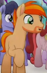 Size: 302x470 | Tagged: safe, screencap, code red, earth pony, pony, g4, my little pony: the movie, beard, cropped, facial hair, male, moustache, raised hoof, singing, stallion