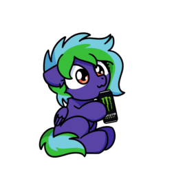 Size: 1000x1000 | Tagged: safe, artist:sugar morning, part of a set, oc, oc only, oc:weldbead, pegasus, pony, g4, animated, chibi, commission, cute, daaaaaaaaaaaw, drinking, energy drink, female, frame by frame, gif, mare, monster energy, ocbetes, rule 63, simple background, sitting, solo, sugar morning's snacc and drincc, transparent background, ych result