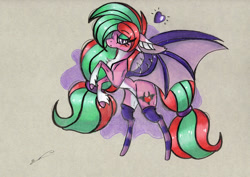 Size: 1280x907 | Tagged: safe, artist:luxiwind, oc, oc only, oc:pomme d'amour, bat pony, pony, female, mare, solo, traditional art