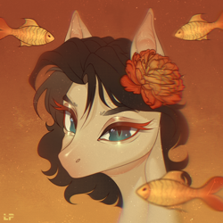 Size: 4096x4096 | Tagged: safe, artist:lovely-pony, oc, oc only, fish, pony, absurd file size, absurd resolution, female, flower, flower in hair, mare, solo