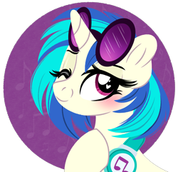 Size: 2141x2068 | Tagged: safe, artist:emberslament, dj pon-3, vinyl scratch, pony, unicorn, g4, blushing, female, headphones, heart eyes, high res, lineless, looking at you, mare, one eye closed, simple background, solo, sunglasses, sunglasses on head, transparent background, wingding eyes, wink
